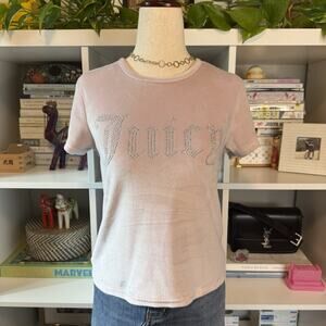 Y2K Juicy Couture Bling Rhinestone Velour Baby Tee T-Shirt - Pink Wms Small